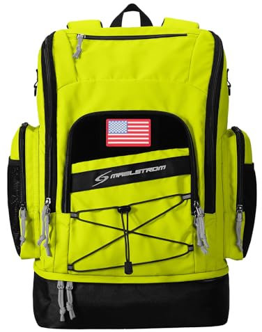 Maelstrom Zaino da nuoto da 35 l, con scomparto separato per scarpe, borsa da nuoto per spiaggia, atleti, sport, palestra, zaino per uomini e donne, giallo brillante, Giallo brillante, L, Borsa da