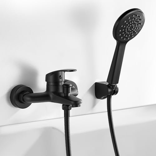 Coleniny Badewannenarmatur Schwarz mit Handbrause | Badewanne Mischbatterie Dusche Wandmontage mit Duschset | Einhebelmischer Duscharmatur Set mit 1.5m Schlauch | Dusche Handbrause 1 Strahlarten