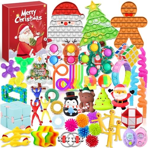 Chennyfun 53 Pcs Calendrier de l'Avent de Noël, Calendrier de l'Aventde Noël 24 Jours avec Jouets Anti-stress pour Soulager le Stress et l'Anxiété, Cadeau de Noël Surprise pour Garçons et Filles