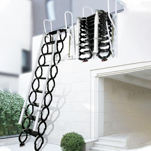 Escaleras de ático montadas en la Pared, Escalera Plegable para Loft, Escalera telescópica con pasamanos, escaleras desplegables de 12 escalones (Black, 12 Steps)