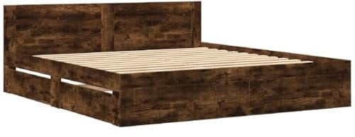 vidaXL Bettgestell, Bett mit Kopfteil, Bettrahmen mit Lattenrost, Doppelbett Schlafzimmerbett mit Stauraum, Räuchereiche 180x200cm Holzwerkstoff