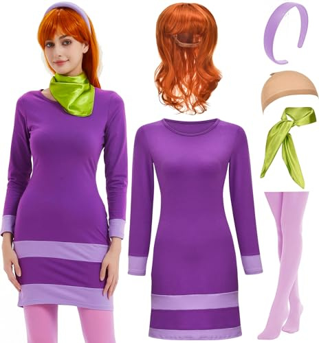 Halloween Costume for Women 2024 Adult Purple Mini Dress with Cosplay Accessoires Set