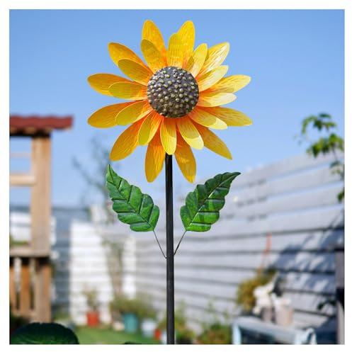 BesBet Metall Sonnenblumen Windmühle, Sonnenblume Mit Stabiler Standstab Bunte Windmühle Dekor, Ornamente für Garten