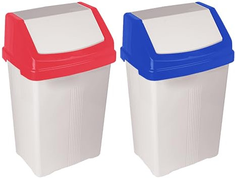 Combo of – Red and Blue 50L Litre Swing Bin Recycle Recycling Bins Removable Lid Dustbin Refused Rubbish Trash Can For Indoor and Outdoor Usage Ideal For Home Office Commercial Use – Made In U.K