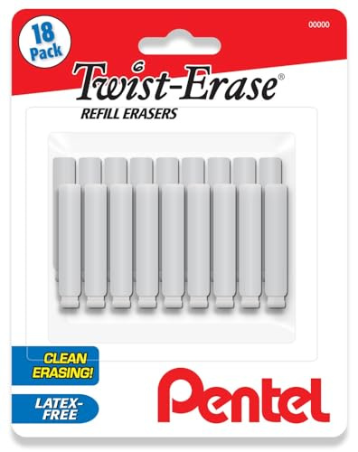 Pentel Twist Erase Refill Erasers - Pack of 18 - Latex Free Pentel Eraser Refill