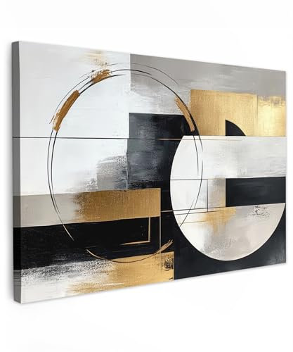 MuchoWow© Impressions sur Toile 120x80 cm Deco Tableau Murale Decoration Salon Peinture Tableaux Chambre Toiles Maison Abstrait - Or - Argent - Formes - Esthétique