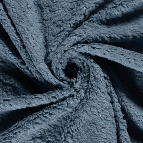 Lammfell Baumwolle Meterware - Teddystoff - Plüschstoff - Baumwoll Teddy - Teddy Lamm - Fellimitat - Baumwoll Fleecestoff - 25 x 150 cm, Farbe: 006 stahlblau