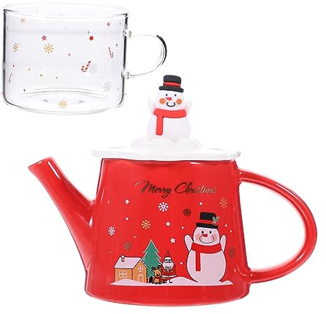 VINTORKY Holiday Tea Set Snowman Ceramic Teapot Cup Ideal for Christmas Party Decorations