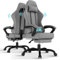 TRIUMPHKEY Gaming Stuhl Stoff, Gamer Sessel mit fußstütze, Gaming Chair Ergonomic mit Massage Lendenkissen, Sitzbreite 50cm Bürostuhl, Gamer Stuhl Massage, Hellgrau