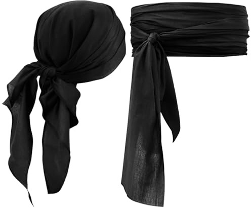 TUONYIS Schwarz Piraten Accessoires Set,Piratenkapitän Mittelalterliche Große Schärpe Bandana,Piratenkostüm Piratenkapitän Kostümzubehör für Erwachsene Halloween Karneval Cosplay(Schwarz)