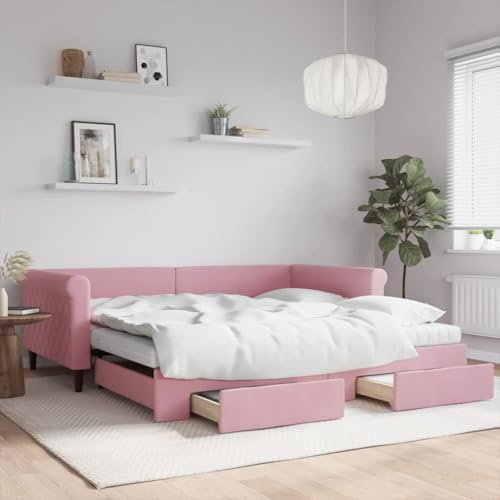 LAPOOH Tagesbett Ausziehbar mit Schubladen Rosa 100x200 cm Samt, Schlafsofa, Daybed, Bettsofa, Sofa Bed, Sofabett, Schlafcouch, Jugendbett, Bettgestell, Bettcouch - 3197853