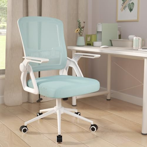 naspaluro Silla de Oficina con Reposabrazos Plegables, Silla Escritorio Ergonómica, Giratoria Ordenador de Malla, Soporte Lumbar, Regulable en Altura, Adecuada para la Oficina en Casa, Estudio, Verde