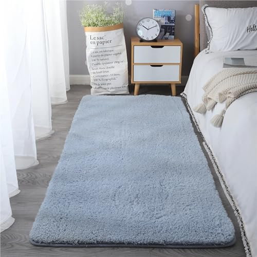 ZJEQZH Alfombras De Habitación Suaves y Mullidas, Pie De Cama Lavable Antideslizante De Pelo, para Dormitorio Matrimonio/Infantil/Juvenil y Salón(Light Gray,60 x 90 cm)