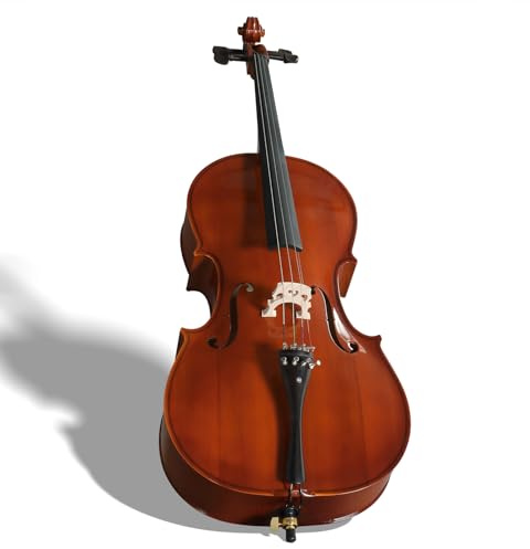 Bonnlo 4/4 Full Size Cello, Acoustic Cello, with Solid Spruce Top, Bow, Rosin, Padded Bag, Strings (Natural)