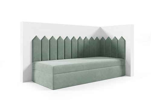 LIKMA Kinderbett 70x160 cm Mintgrün Bett mit Bettkasten Jugendbett Polsterbett Kopfteil Velvet Stoff