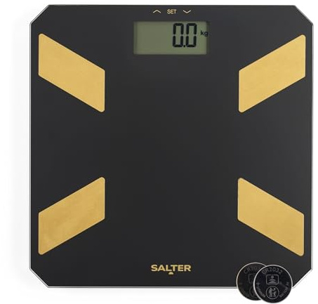 Salter Extra Glass Bathroom Analyser Scale, 180 Kg | 9-User Memory, Step-On Instant Readings, Easy-Read LCD Display, Measures Body Fat, Body Water, BMI, BMR, Muscle, Bone Mass