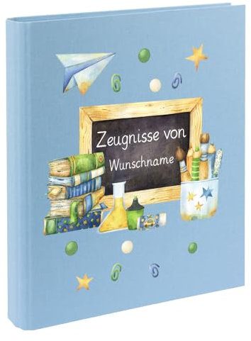 Personalisierte Zeugnismappe Ordner A4 für Zeugnisse – mit Wunschname & Schul-Motiv – Geschenk zur Einschulung, Schulabschluss oder erstem Zeugnis