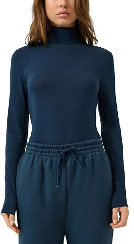 QS Damen Leicht Transparentes Rollkragenshirt Langarmshirt mit Rollkragen