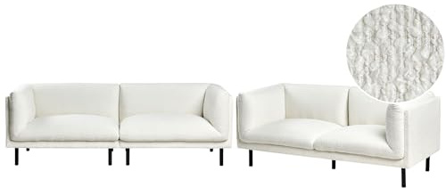 Sofa Set Bouclé Stoff cremeweiß 5-Sitzer gepolstert schwarze Beine Vorgod