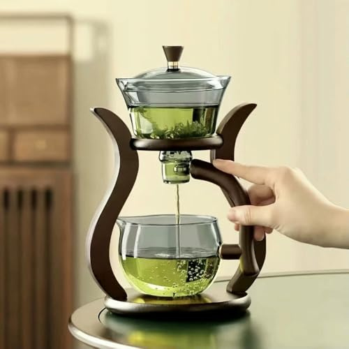 QIUMING Set da tè in Vetro Kung Fu con Filtro semiautomatico e infusore, teiera in Vetro con Interruttore Magnetico, Set da tè e Tazze