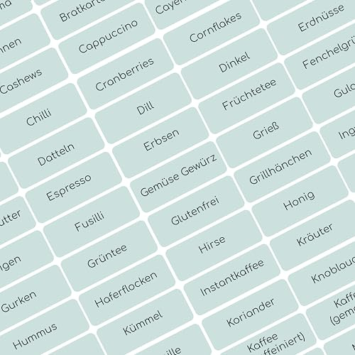 Etiketten Vorratsdosen Set 170 Stück A-Z Marmelade Gewürze Vorrat Sticker Deutsch Made in Germany (Minz-Grün)