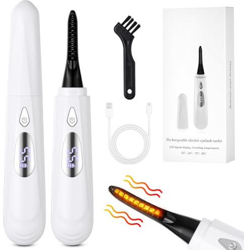 LOPHE Beheizte Wimpernzange, Wimpernzange Beheizbar mit Intelligent Power Off, Schnelles ErhitzenWimpernzange Elektrisch USB Eyelash Curler für Makeup, Weiß(E)