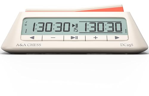 A&A Chess Clock, Digital Chess Timer with 36 Tournament Modes, Stylish Minimalist Design with Rocker, Portable Timer for Chess & Board Games (White)