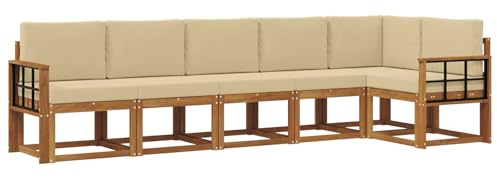vidaXL Outdoor-Sofagarnitur mit Kissen 6 pcs Natur und Beige, Modernes Garten-Sofa, Langlebiges Outdoor-Sofa-Set, Lounge-Möbel für die Terrasse, Bequeme Sitzgelegenheiten