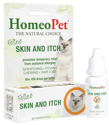 HomeoPet Feline Skin and Itch, Cat Skin-Soothing Medicine, Safe and Natural Skin and Itch Support for Cats, 15 Milliliters