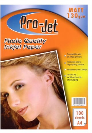 Projet A4 matt 130 GSM inkjet paper single sided pack of 100 sheets photo quality inkjet paper Printer matte paper 130gsm