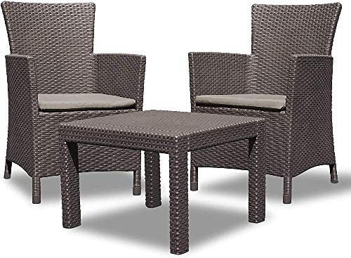 Allibert 219991 Lounge Set Rosario Balcony 2X Sessel und 1x Tisch, Rattanoptik, Kunststoff, braun