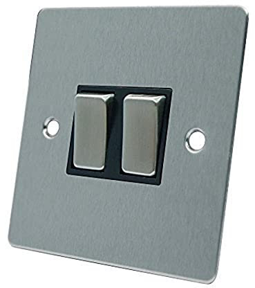 AET FSC2GSWIBS Satin Chrome Flat Black Insert Metal Rocker Switches-10 Amp Double 2-Gang 2 Way Light Switch