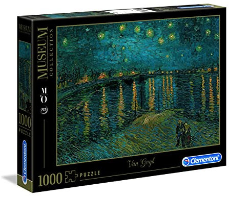 Clementoni 39344 van Gogh – Sternennacht über der Rhone – Puzzle 1000 Teile, Museum Collection, Geschicklichkeitsspiel für die ganze Familie, Erwachsenenpuzzle ab 14 Jahren
