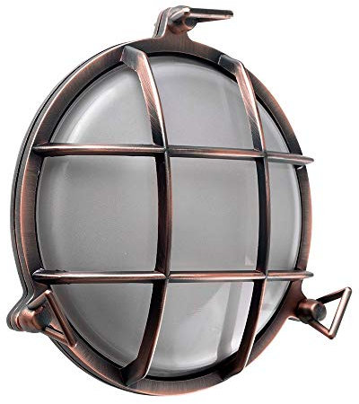 MiniSun | Modern IP66 Rated Metal Rustic Copper Effect Nautical Frosted Lens Outdoor Wall Light with Retro Style 8w LED ES E27 GLS Light Bulb | Outdoor Lights & Home/Garden Improvements Essential