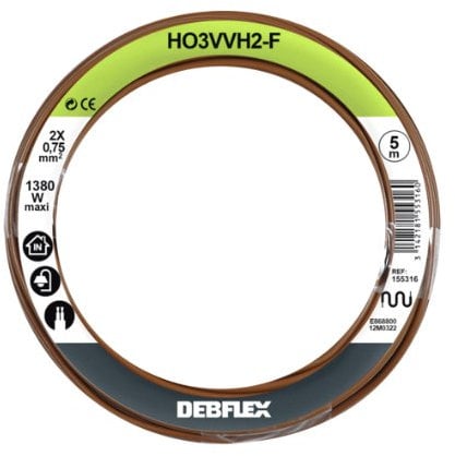 DEBFLEX 155316 Bobinot - Bobinot - Cavo flessibile 5 metri Ho3Vvh2-F 2X0.75 mm² - Marrone-155316, Marrone