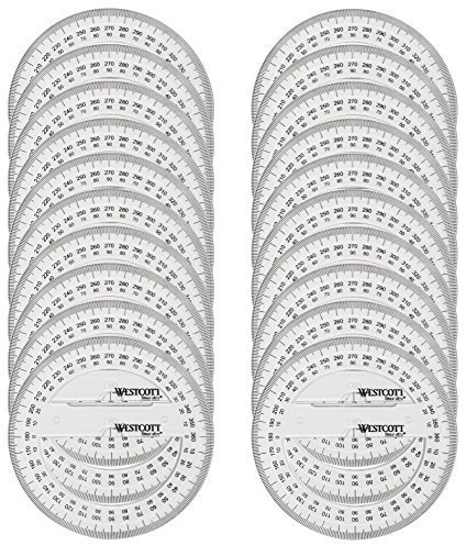 Westcott E-10135 00-I Winkelmesser Vollkreis 360 Grad, Kunststoff, 10 cm, 20 Stück, transparent
