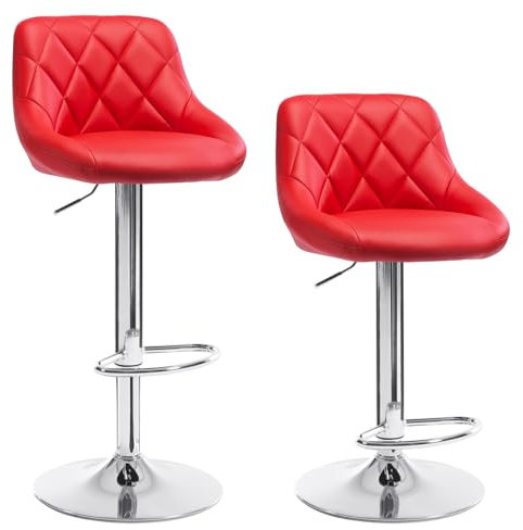 WOLTU Barhocker Tresenhocker, Gute gepolstert, Kunstleder, Höhenverstellbar, Drehbar, 11 Farben, 2 x Hocker, Rot