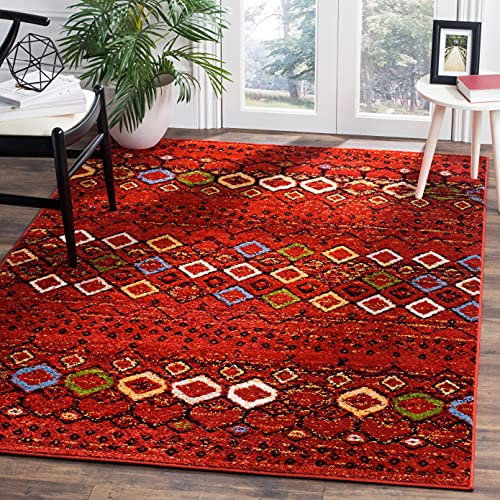 SAFAVIEH Boho Teppich für Wohnzimmer, Esszimmer, Schlafzimmer - Amsterdam Collection, Kurzer Flor, Terrakotta-Rot und Multi, 155 X 229 cm