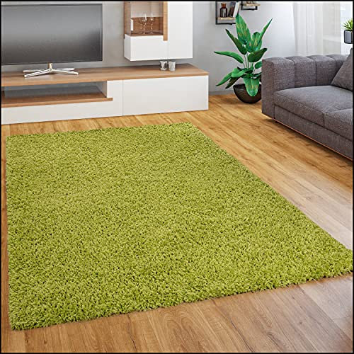Paco Home Teppich Wohnzimmer Schlafzimmer Hochflor Shaggy Flokati Optik Einfarbiges Design Weich Flauschig Moderne Deko, Grösse:140x200 cm, Farbe:Grün