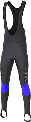 FDX Men’s Cycling Bib Tights – Padded, Breathable, Italian Roubaix Fabric, Quick Dry Thermal Bike Bib Pants – Thermodream Winter Biking Trouser, Bicycle Riding Leggings(Blue-M)