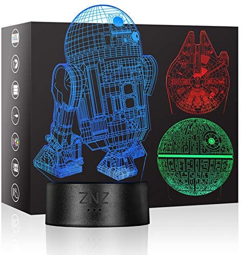 3D LED Star Wars Luz de noche, Lámpara de ilusión Death Star + R2-D2 + Millennium Falcon, Tres patrones y 16 colores Lámpara de decoración Cambio - Regalo perfectos para niño - 3 paquete