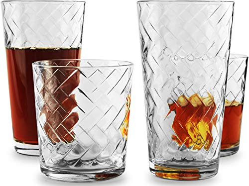 Circleware Chevron - Set di 12 bicchieri Highball e bicchieri da whisky per acqua, birra, succhi di frutta, bevande al tè freddo, trasparenti