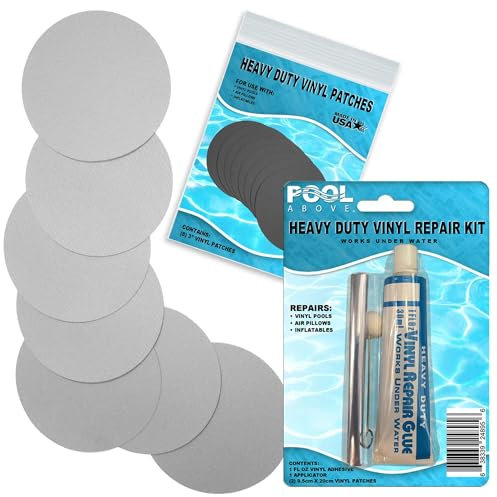 Heavy Duty Vinyl Repair Patch Kit for Above-Ground Pool Liner Repair; Glue and Patch Inflatables; Boat; Raft; Kayak; Air Beds; Inflatable Mattress Repair (Light Grey)