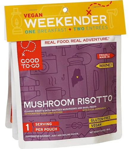 GOOD TO-GO Weekender Vegan, Pilzrisotto, Haferflocken, Pasta Marinara, Campingfutter, Backpacking-Lebensmittel, einfach Wassermahlzeiten, Backpack-Mahlzeiten hinzufügen, schmeckt besser als