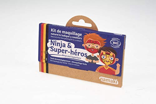 Namaki Kinder Make-up Set 3 Farben Ninja & Superhelden Bio – Rot, Gold, Schwarz