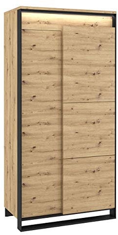 Mirjan24 Drehtürenschrank 2D Quant QA-01 mit LED-Beleuchtung, Garderobenschrank, Kleiderschrank mit Kleiderstange und 5 Einlegeplatten, Diele & Flur Schrank (Eiche Artisan/Eiche Artisan + Schwarz)