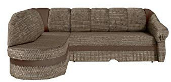 MOEBLO Ecksofa mit Schlaffunktion mit Bettkasten Couch L-Form Polstergarnitur Wohnlandschaft Polstersofa mit Ottomane Couchgranitur - Juliano (Beige +Braun(Berlin 03+Soft 15), Ecksofa Links)