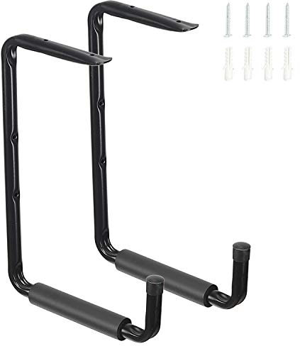 Ganchos de Garaje, 39 * 28cm Ganchos para Colgar Techo de Acero para Almacenamiento de Pared con EVA Revestimiento Antideslizante, Soporte Bici para Organizar Escaleras, Bicicletas, 2 Piezas/Negro