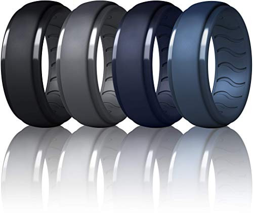 Dookeh Silikonring für Männer, Silikon-Ehering, Eheringe aus Gummi (T-Dgray, Black, Navy Blue, Blue, 9)