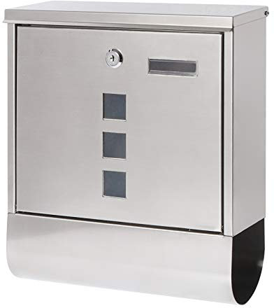 Parrency Stainless Steel Letterboxes with Sturdy Key Lock, Wall Mounted Waterproof Post Box with Transparent Cover, 5 x 15 4/5 x 12 2/5